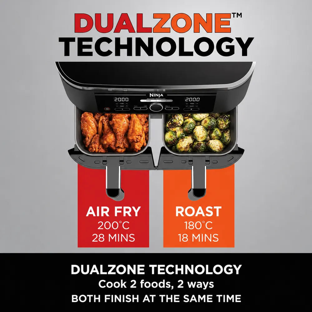 12L Dual Zone Digital Air Fryer with 2 Drawers – 6-in-1, Oil-Free Cooking, Air Fry, Max Crisp, Roast, Bake, Reheat & Dehydrate – Black — related product